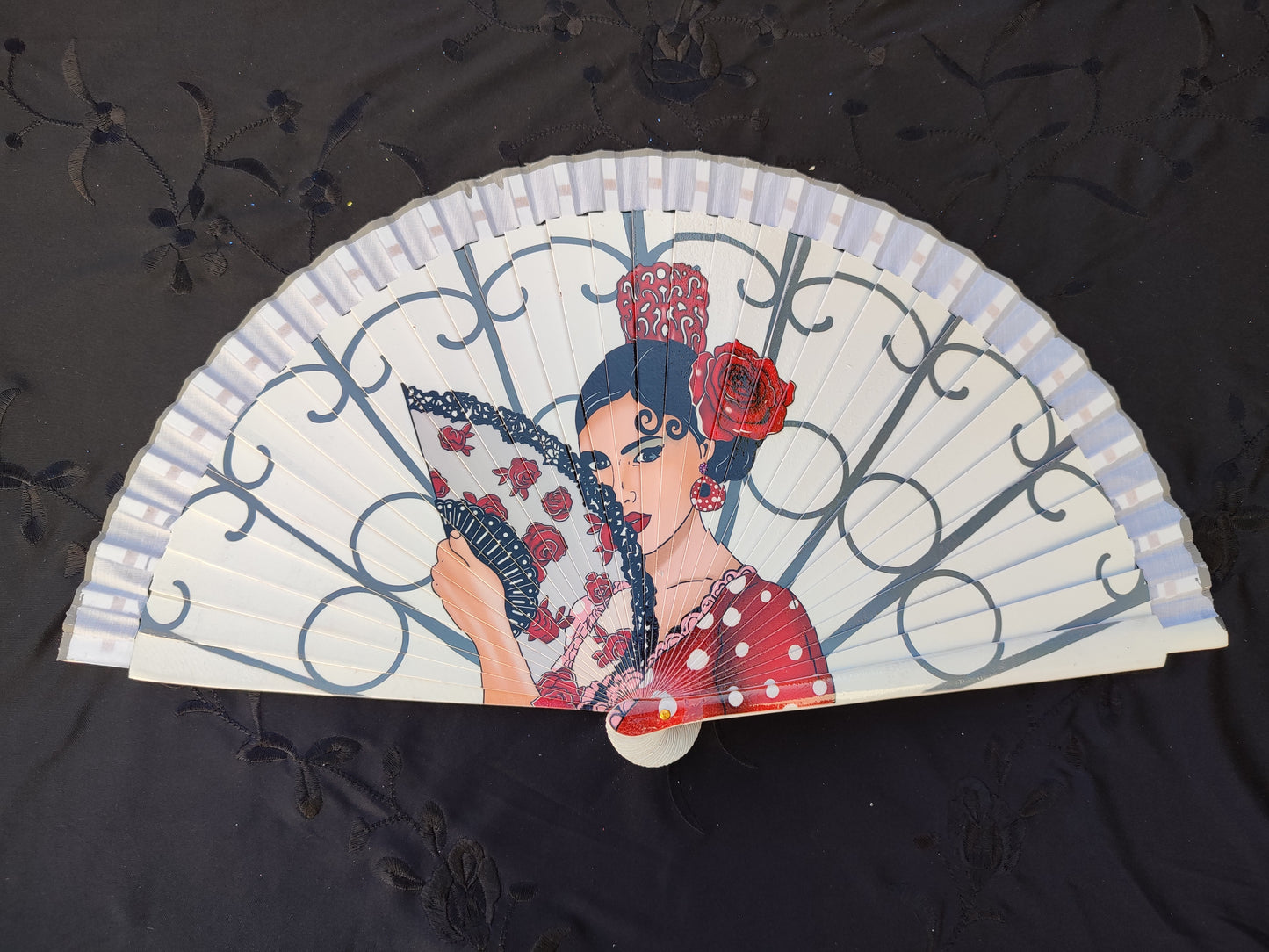 Abanico "Flamenca" blanco