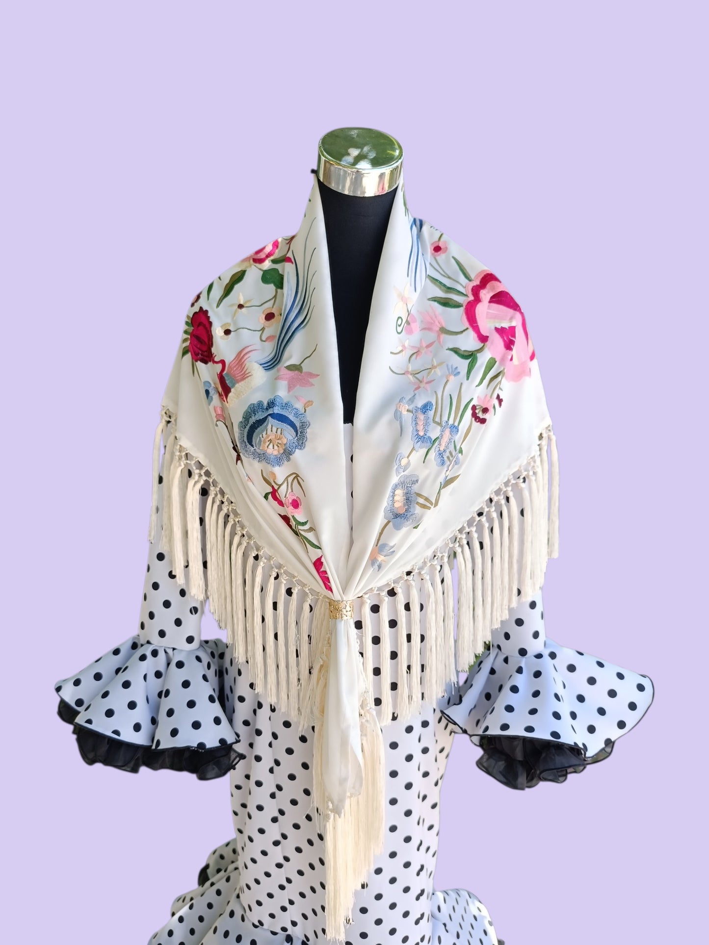 Mantón "pájaros" beige
