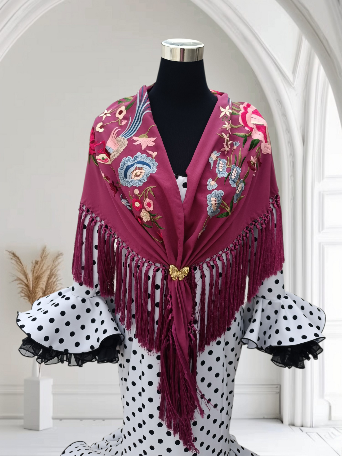 Mantón "pájaros" vino