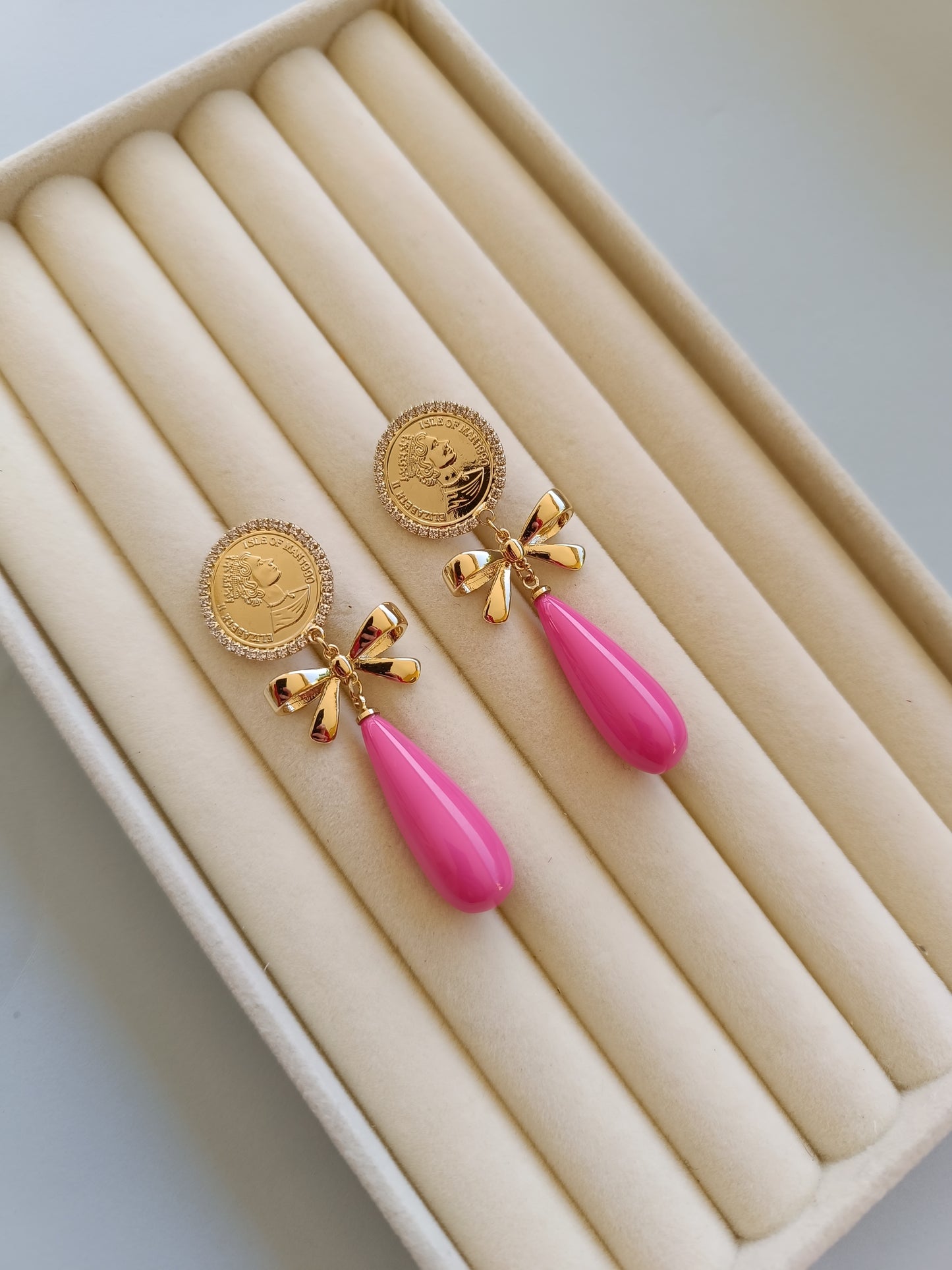 Pendientes moneda rosa