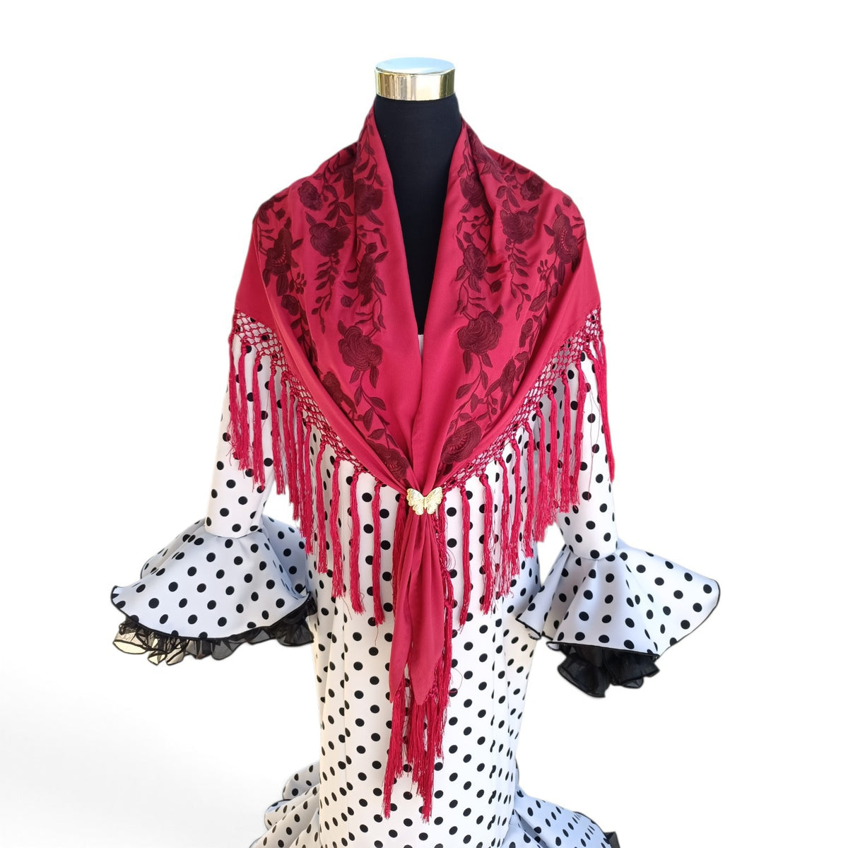 Mantón rojo oscuro bordado en granate