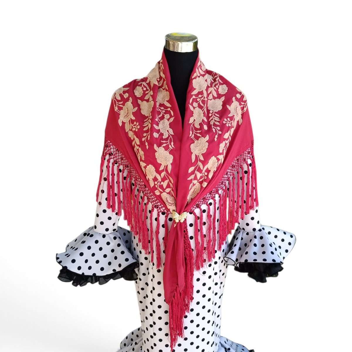 Mantón rojo oscuro bordado en beige