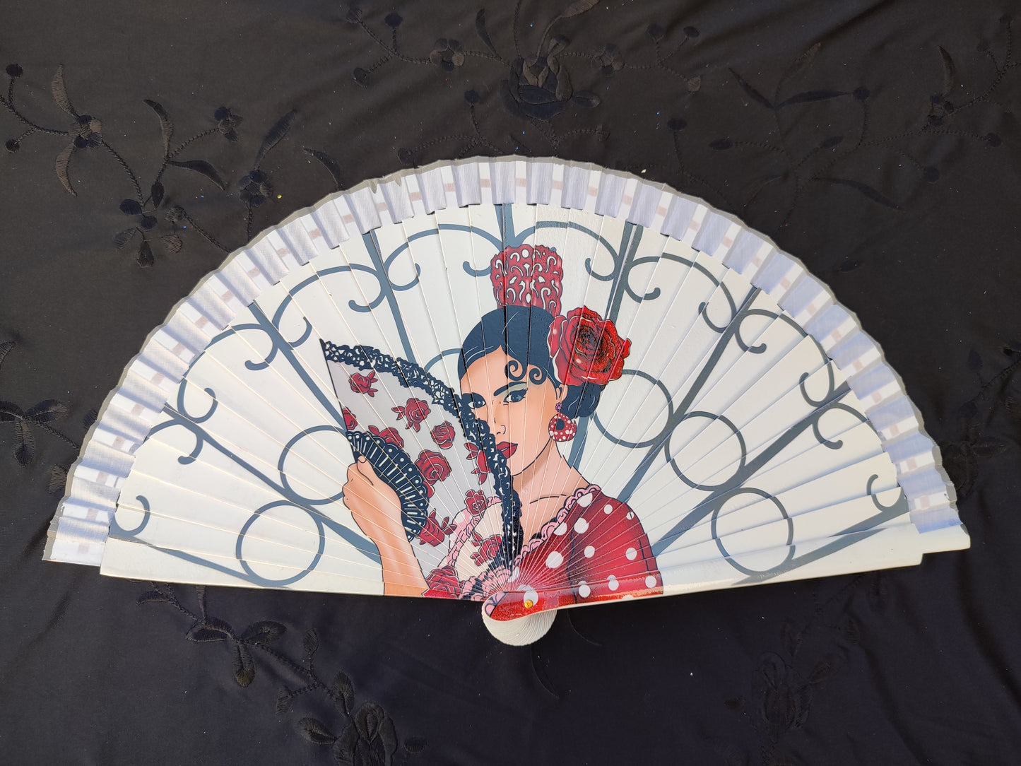 Abanico "Flamenca" blanco