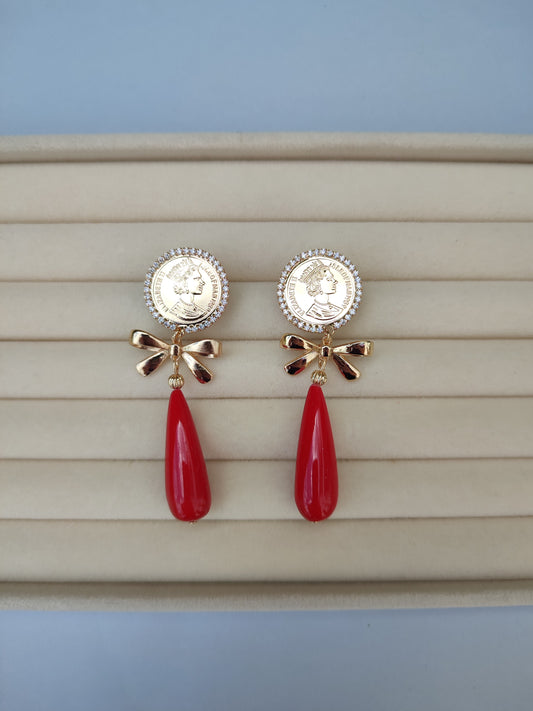 Pendientes moneda rojo