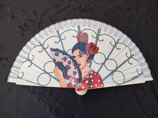 Abanico "Flamenca" blanco