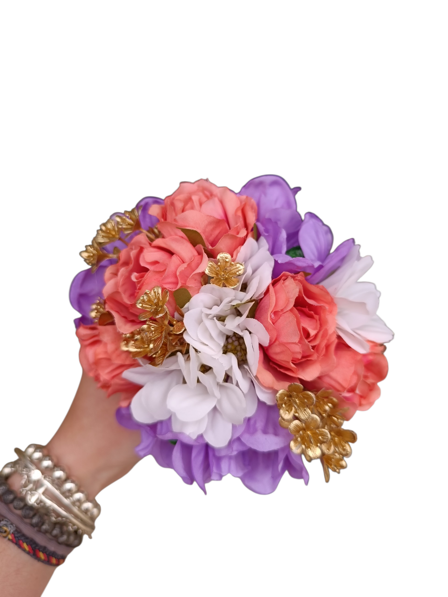 Ramillete coral, lila y blanco