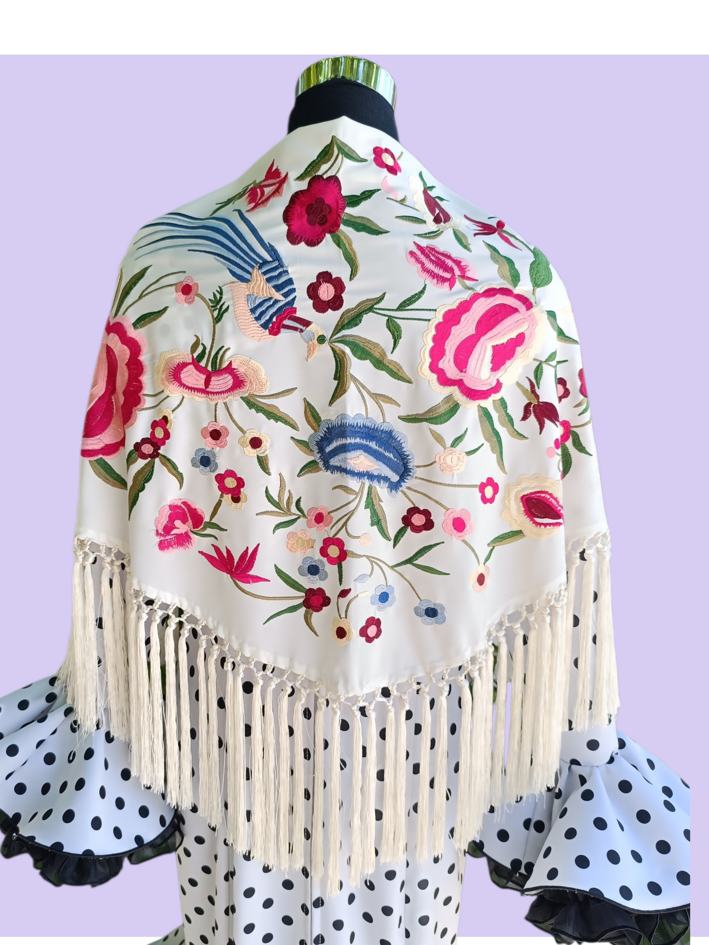 Mantón "pájaros" beige