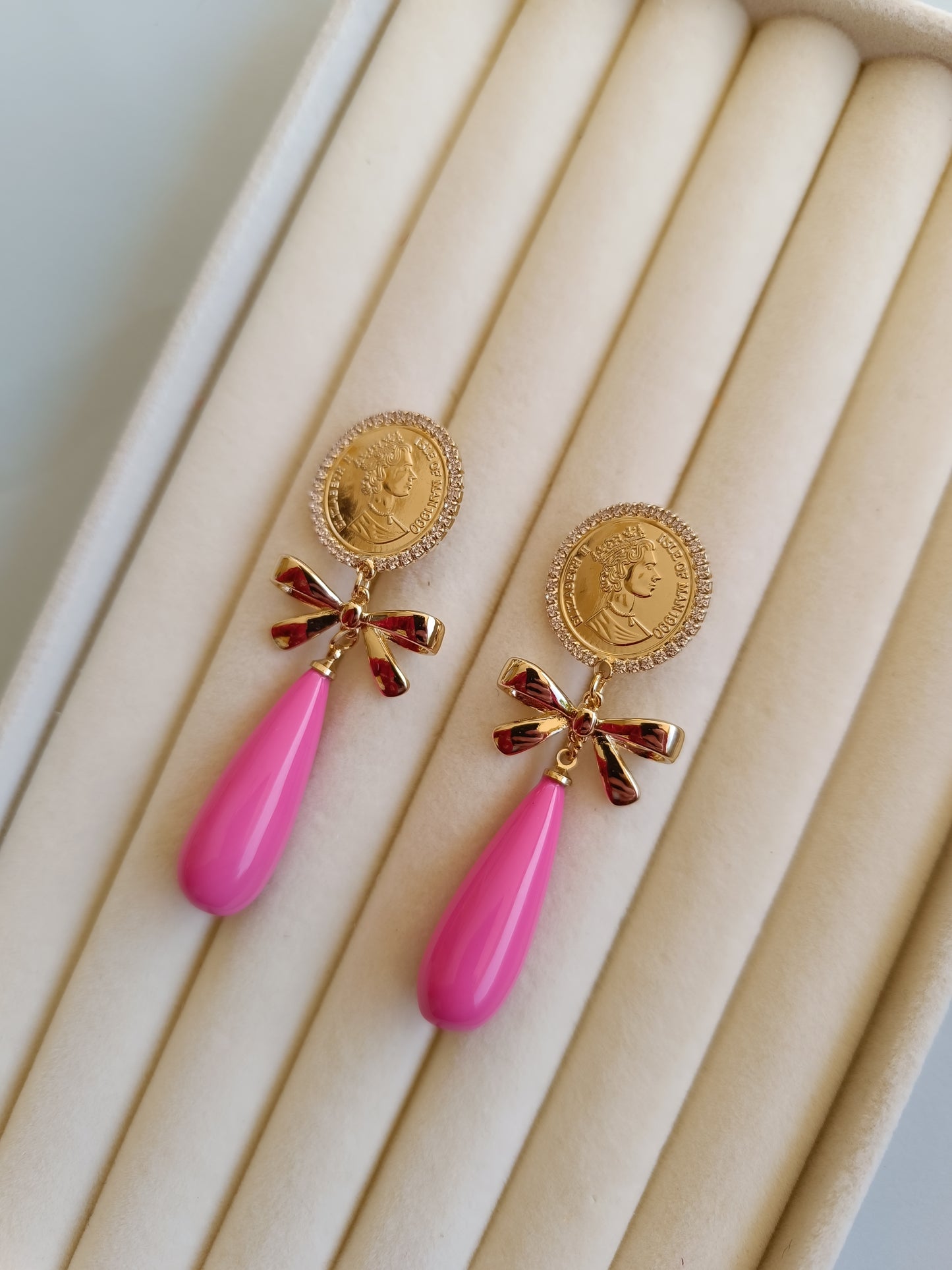 Pendientes moneda rosa