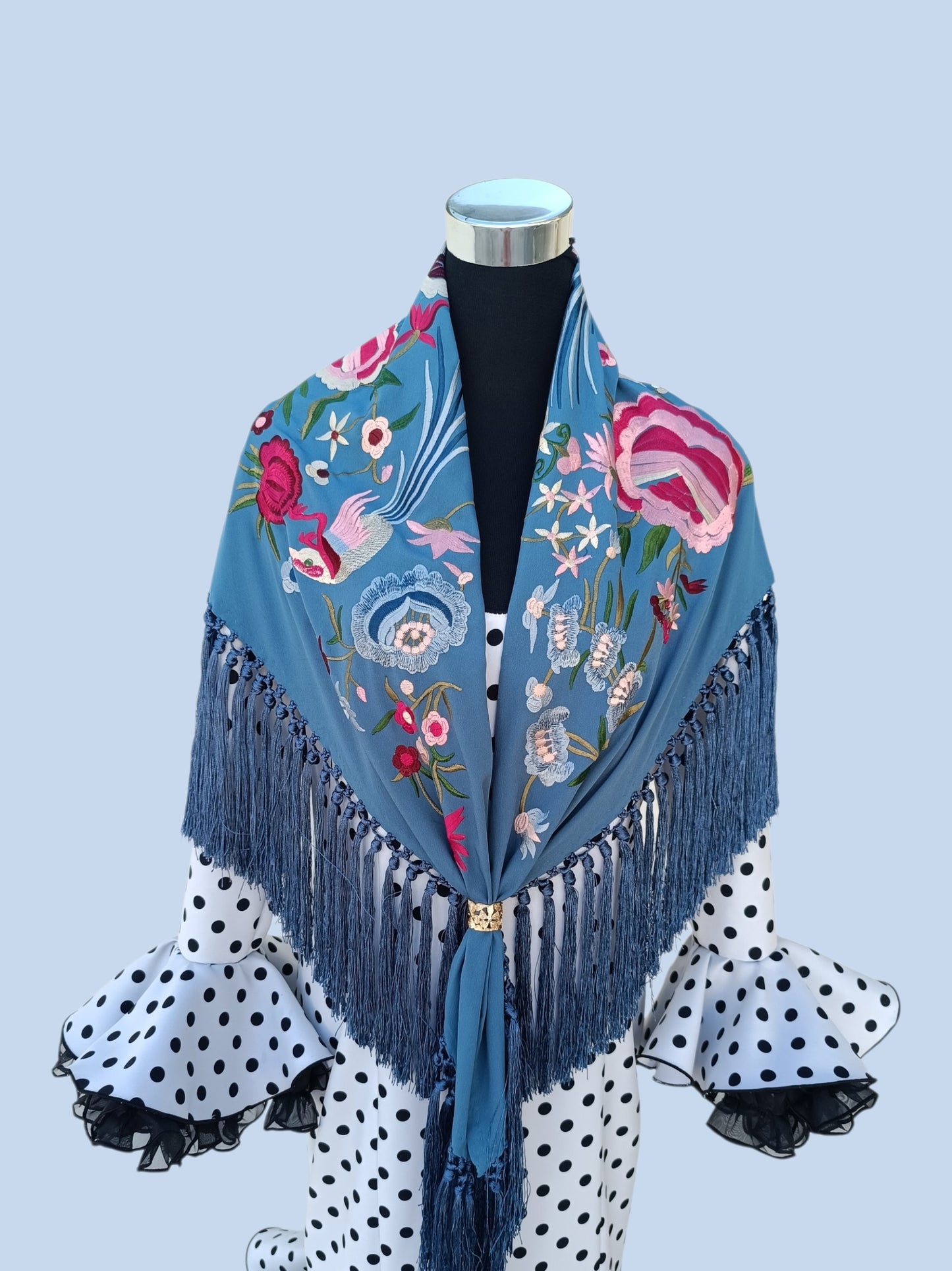 Mantoncillo "pájaros" azul ducados
