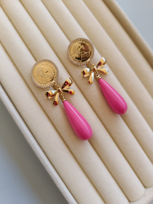 Pendientes moneda rosa
