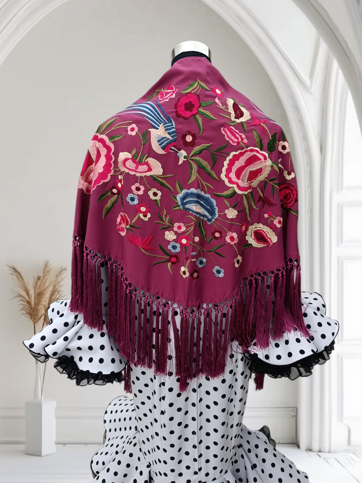 Mantón "pájaros" vino