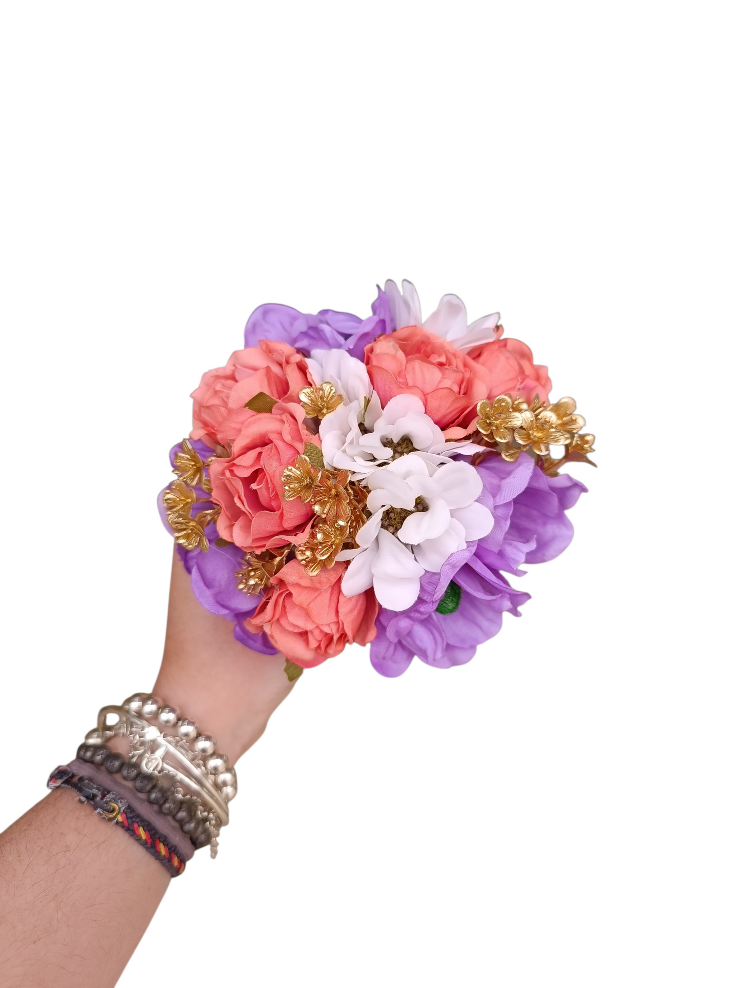 Ramillete coral, lila y blanco