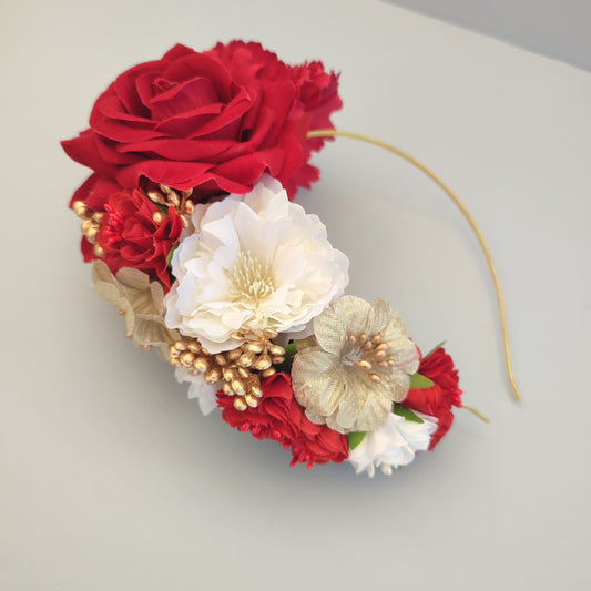 Diadema roja y beige