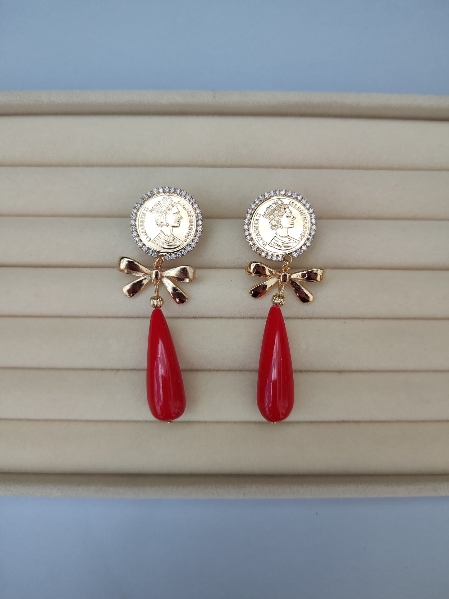 Pendientes moneda rojo