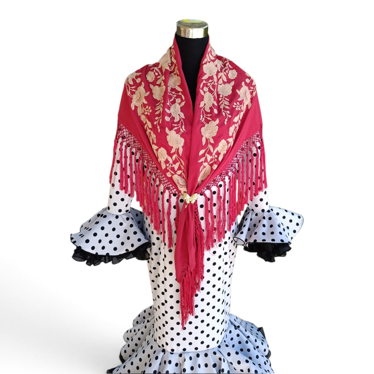 Mantón rojo oscuro bordado en beige