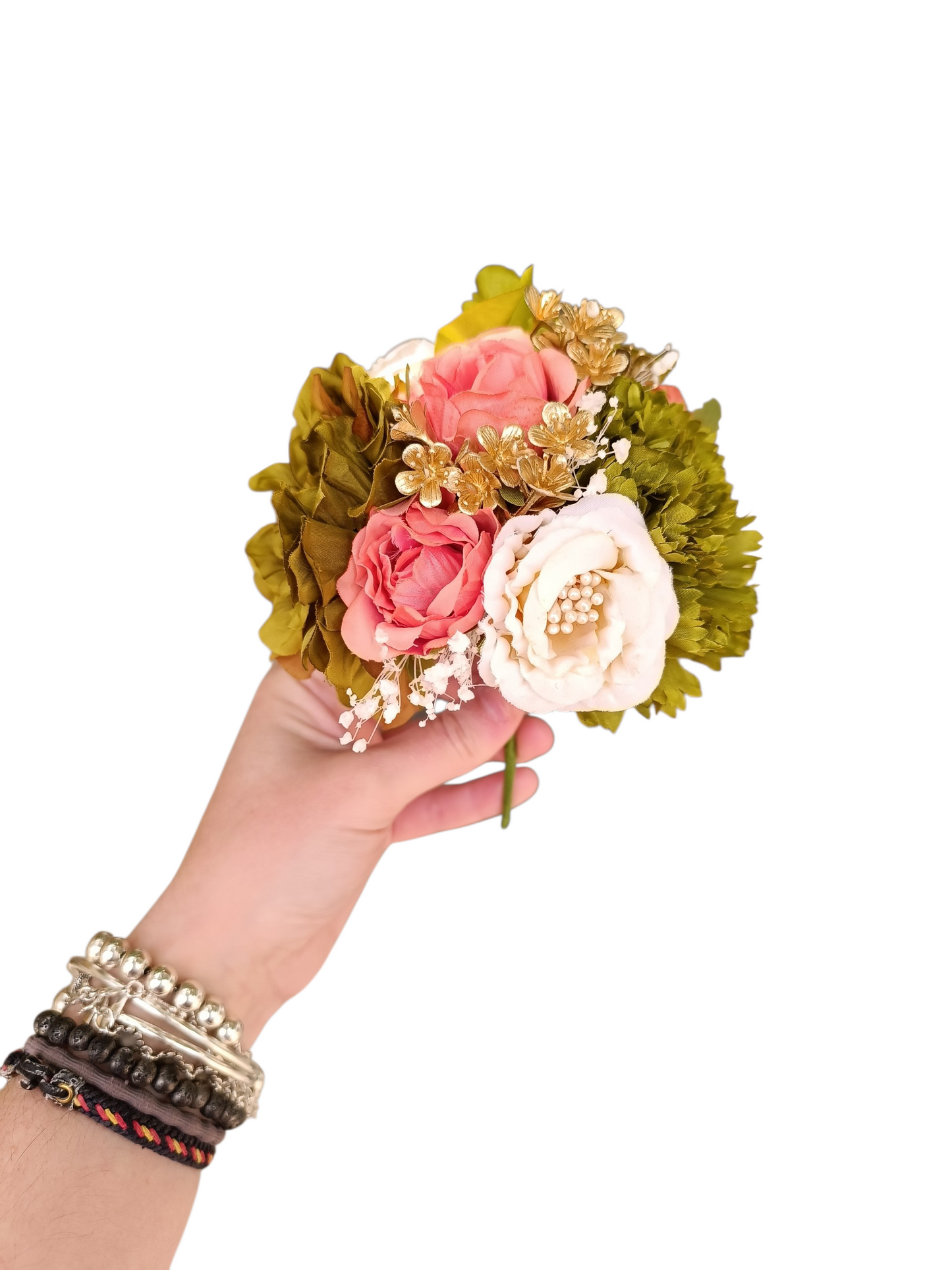 Ramillete caqui, coral y beige